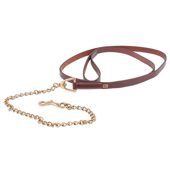 Leather Lead Rope E-logo with Chain Brown/Brass in the group Horse Tack / Lead Ropes & Trailer Ties / Chain Lead Ropes at Equinest (607002000399BR)