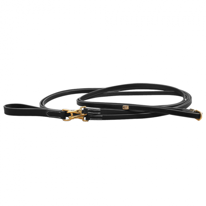 Draw Reins E-logo Leather Black/Brass in the group Horse Tack / Reins / Help Reins at Equinest (610003000203BA)