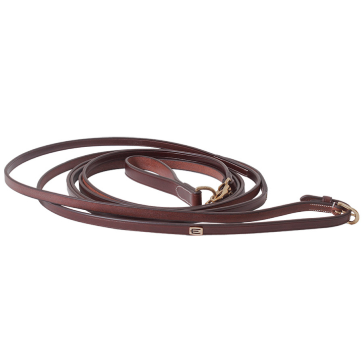 Draw Reins E-logo Leather Brown/Brass in the group Horse Tack / Reins / Help Reins at Equinest (610003000203BR)