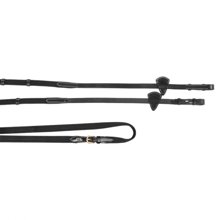 Webbed Reins E-logo Black/Brass in the group Horse Tack / Reins / Webbed Reins at Equinest (623000100203BA)