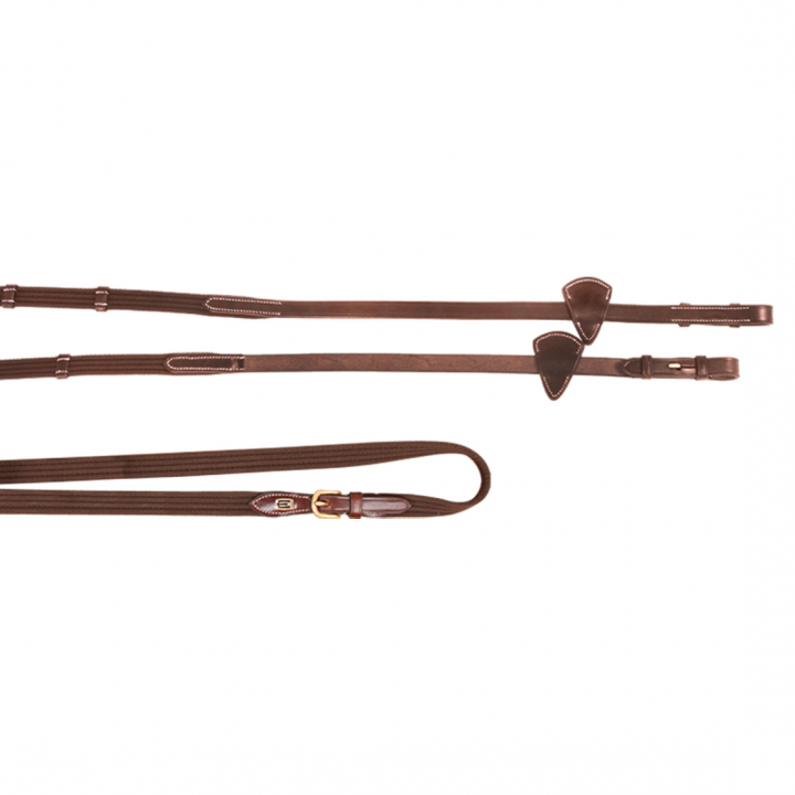 Webbed Reins E-logo Brown/Brass in the group Horse Tack / Reins / Webbed Reins at Equinest (623000100203BR)
