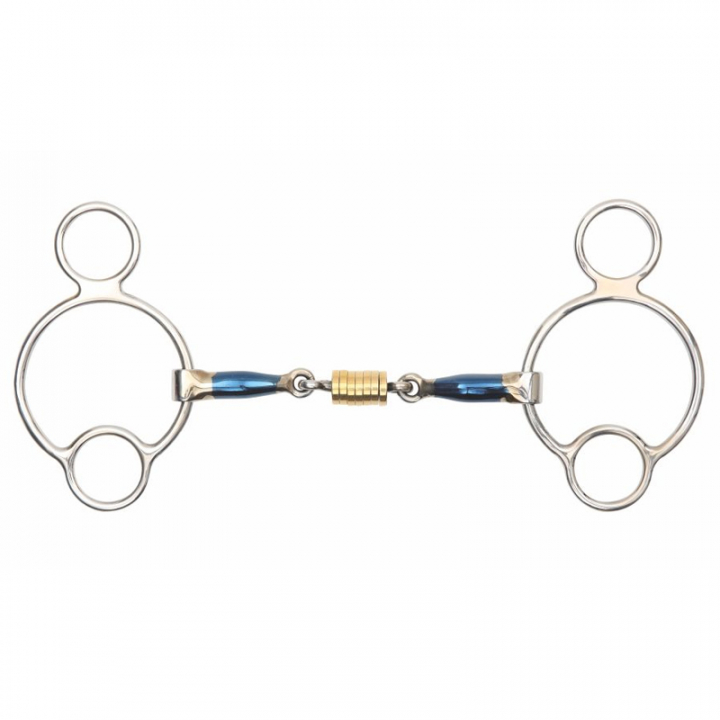 Double Jointed Bit with Rollers Blue 0Sweet Iron Universal in the group Horse Tack / Bits / 3-Ring Bits & Pessoa Bits at Equinest (SH6339)