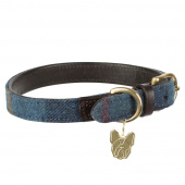 Dog Collar Tweed/Leather Navy Blue