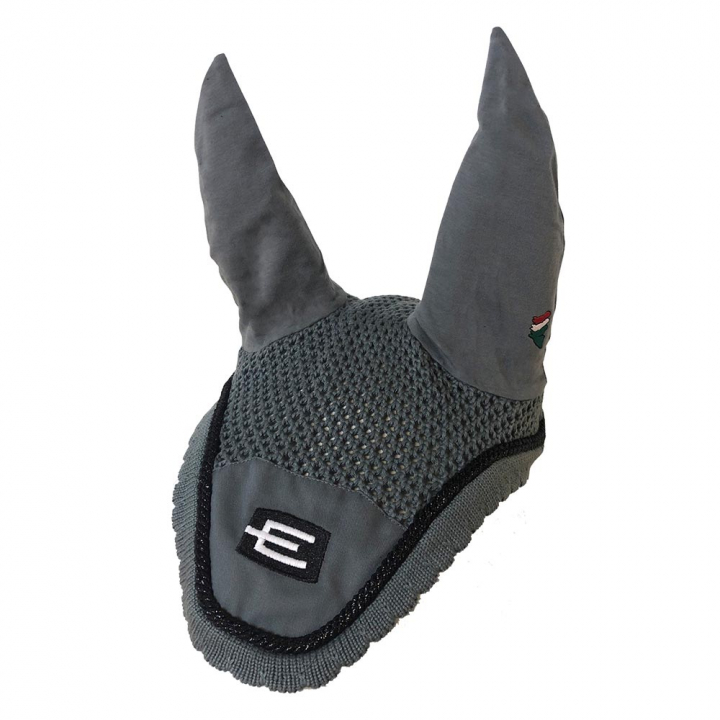 Ear Bonnet E-logo Grey Glitter Black/White in the group Horse Tack / Bonnets at Equinest (0726955Gr-GsViSv_r)
