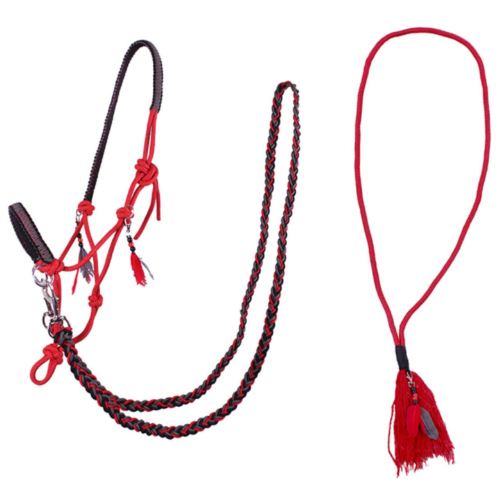Rope Halter with Reins Combi Liberty Red in the group Horse Tack / Halters / Rope Halters at Equinest (1096RO1RE_r)