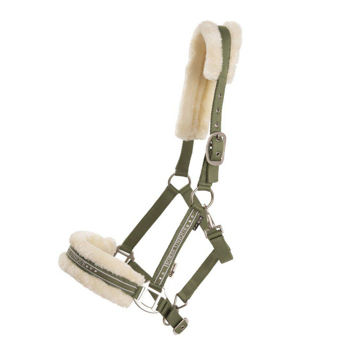 Halter with Fleece Olive Green/Natural in the group Horse Tack / Halters / Fabric & Nylon Halters at Equinest (243012Gn_r)