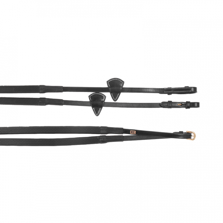 Rubber Reins E-logo Black/Brass in the group Horse Tack / Reins / Rubber Reins at Equinest (623000200202BA)