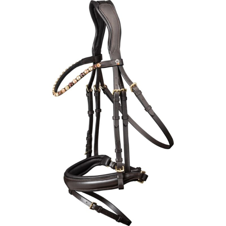 Dressage Bridle X-Line Goldheart Brown in the group Horse Tack / Bridles & Browbands / Double Bridle, Weymouth & Dressage Bridles at Equinest (9576430PBR_r)