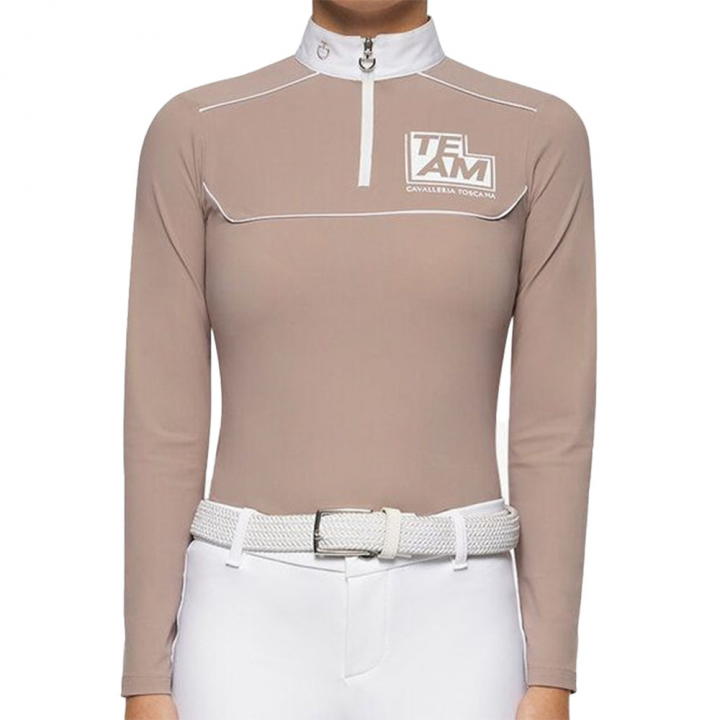 Competition Top Jr Team Daytona Jersey Zip Polo Beige in the group Equestrian Clothing / Riding Shirts / Show Shirts at Equinest (POA082BE)