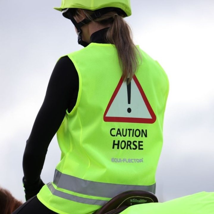 Reflective Vest Caution Horse Yellow in the group Riding Equipment / Reflective Equestrian Wear at Equinest (SH1057942XSYE_r)
