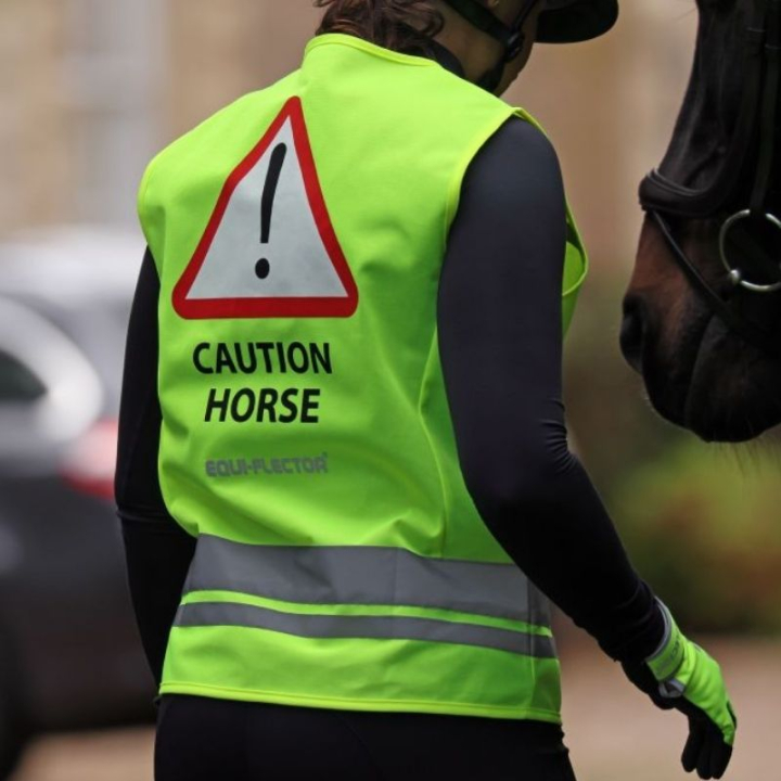 Reflective Vest Kids/Junior Caution Horse Yellow in the group Riding Equipment / Reflective Equestrian Wear at Equinest (SH1058142XSYE_r)
