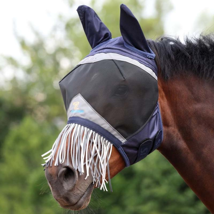 Fly Mask Fine Mesh with Ears & Nose Fringe Navy Blue in the group Fly Protection / Fly Masks & Nose Nets at Equinest (SH666417NA_r)