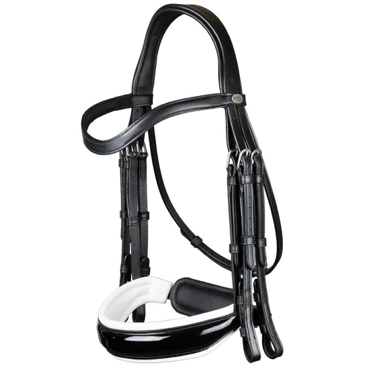 Weymouth Bridle Glossy/White Padded WC Black in the group Horse Tack / Bridles & Browbands / Double Bridle, Weymouth & Dressage Bridles at Equinest (WOECATSv_r)