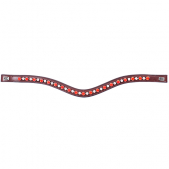 Browband E-Logo & Red/White Crystals Brown/Silver