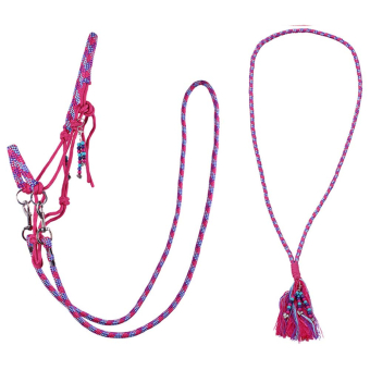 Rope Halter with Reins Combi Liberty Pink