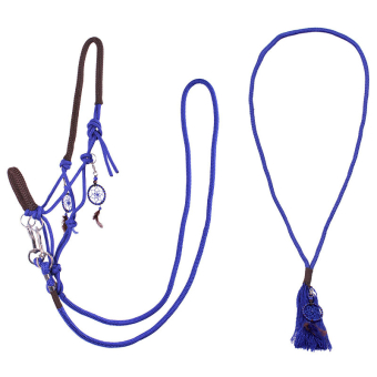 Rope Halter with Reins Combi Liberty Blue