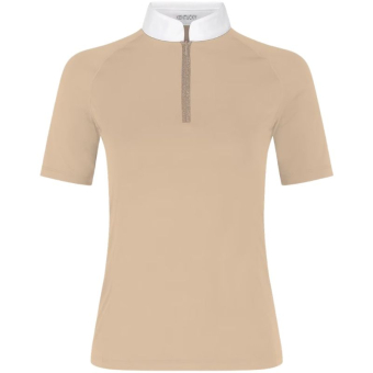 Competition Top Classic Glitter Zipper Short Sleeve Beige