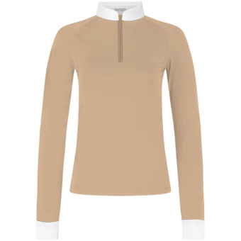 Competition Top Classic Glitter Zipper Long Sleeve Beige