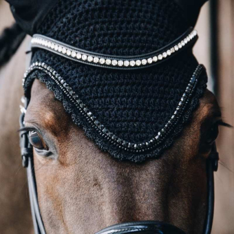 Ear Bonnet Long Stone & Pearl Soundless Black