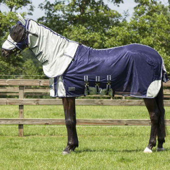Fly Rug with Detachable Neck and Ear Bonnet Blue