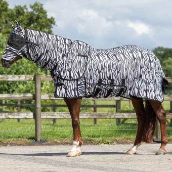 Fly Rug with Detachable Neck and Ear Bonnet Zebra Black/White