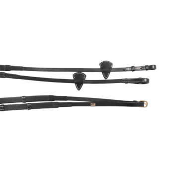 Rubber Reins E-logo with Stops Black/Brass
