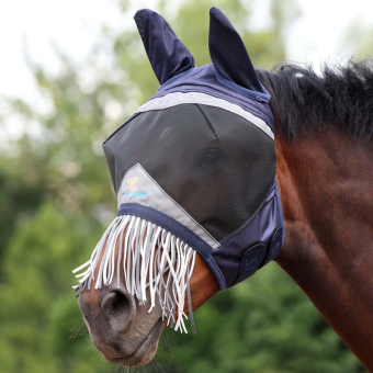 Fly Mask Fine Mesh with Ears & Nose Fringe Navy Blue