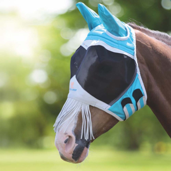 Fly Veil with Ears & Fringes Teal/Grey
