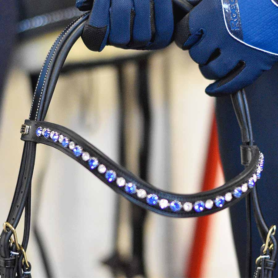 Browband E-Logo & Blue/White Crystals Black/Silver