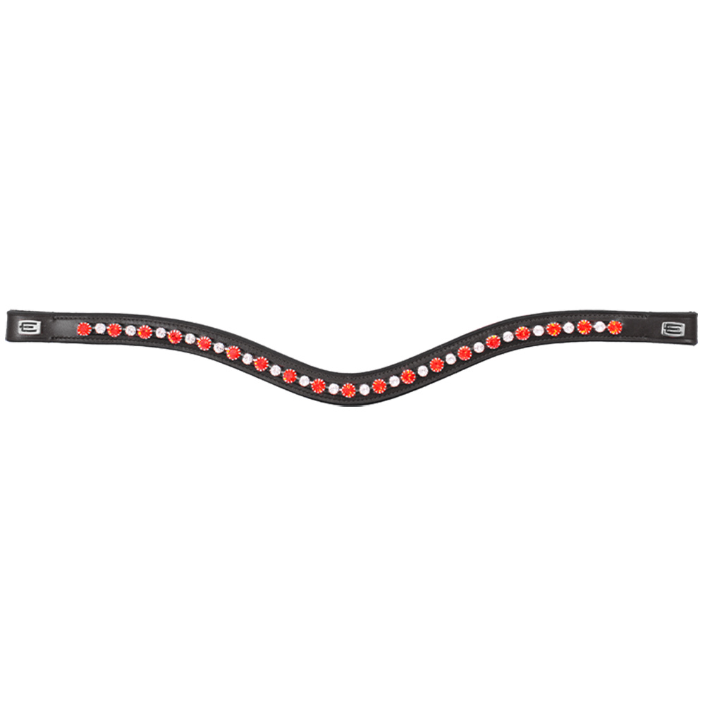 Browband E-Logo & Red/White Crystals Black/Silver