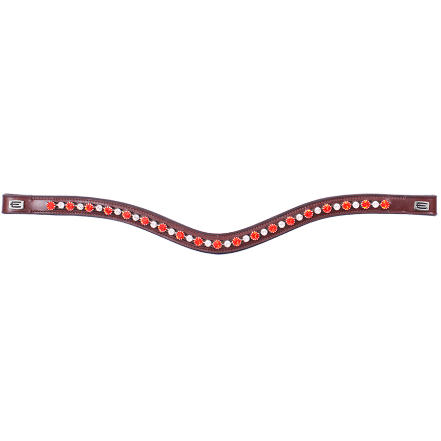 Browband E-Logo & Red/White Crystals Brown/Silver