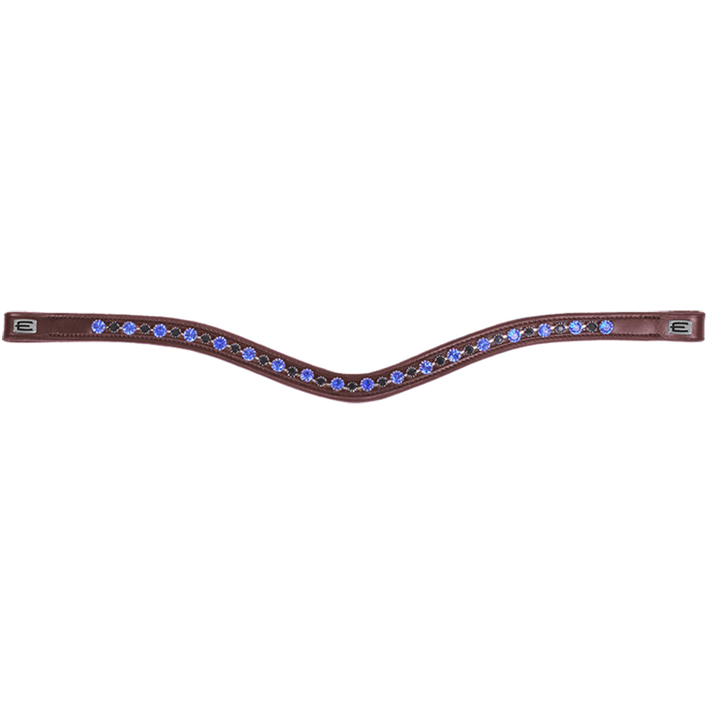 Browband E-Logo & Blue/Black Crystals Brown/Silver
