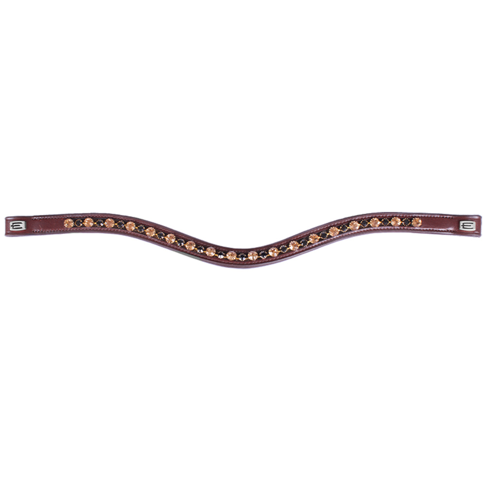 Browband E-Logo & Gold/Black Crystals Brown/Silver