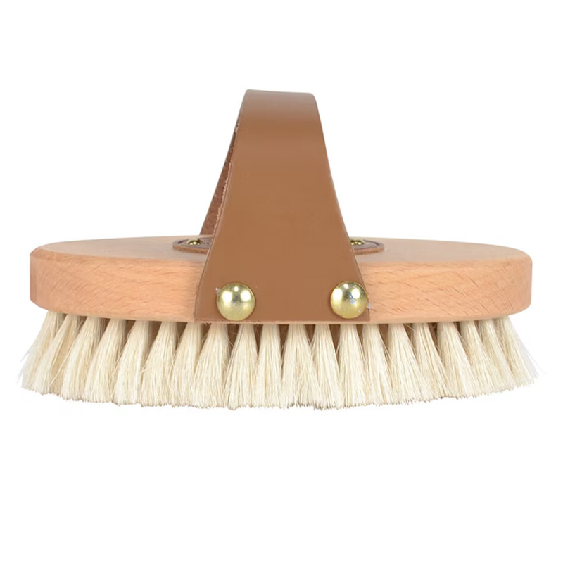 Goat Hair Brush with Leather Strap Brown