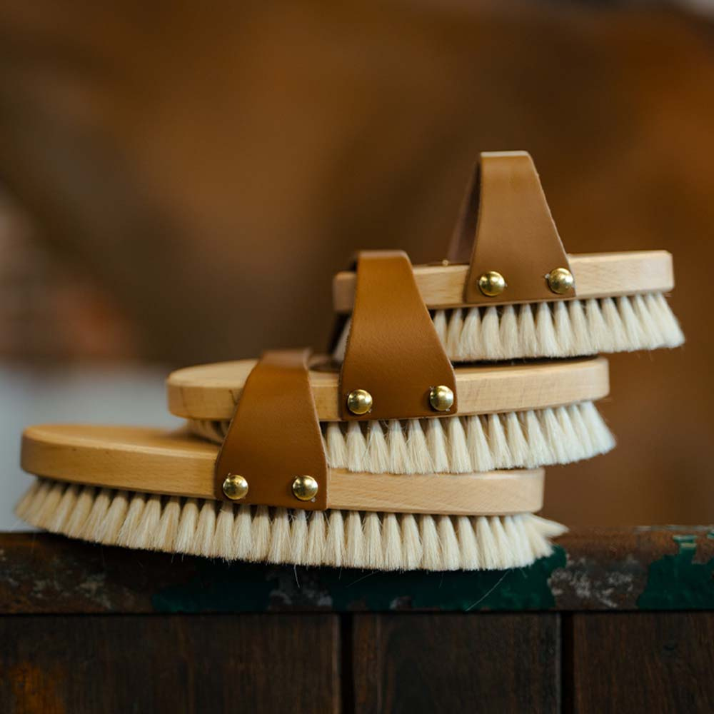 Goat Hair Brush with Leather Strap Brown