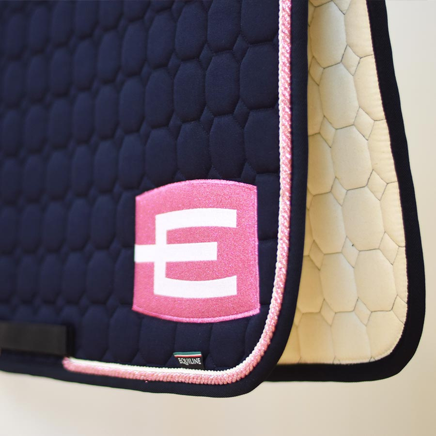 Saddle Pad E-logo Navy Glitter Pink/White
