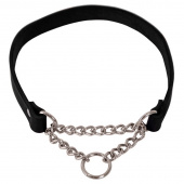 Dog Collar Lina Leather with Chain Black