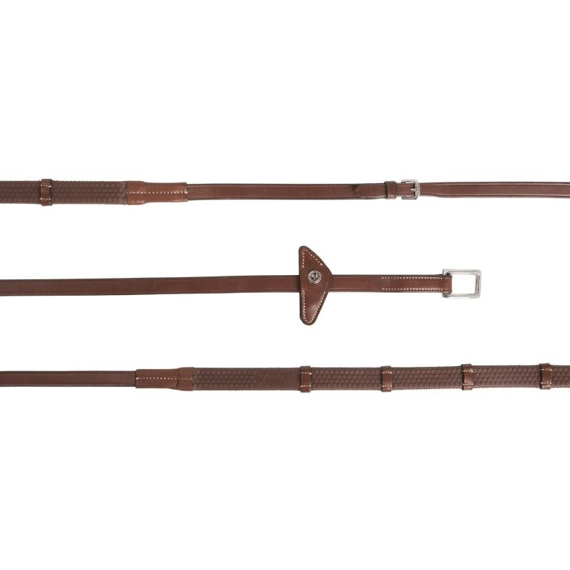 Rubber Reins with Stoppers Eccelente Buckle Loop Brown