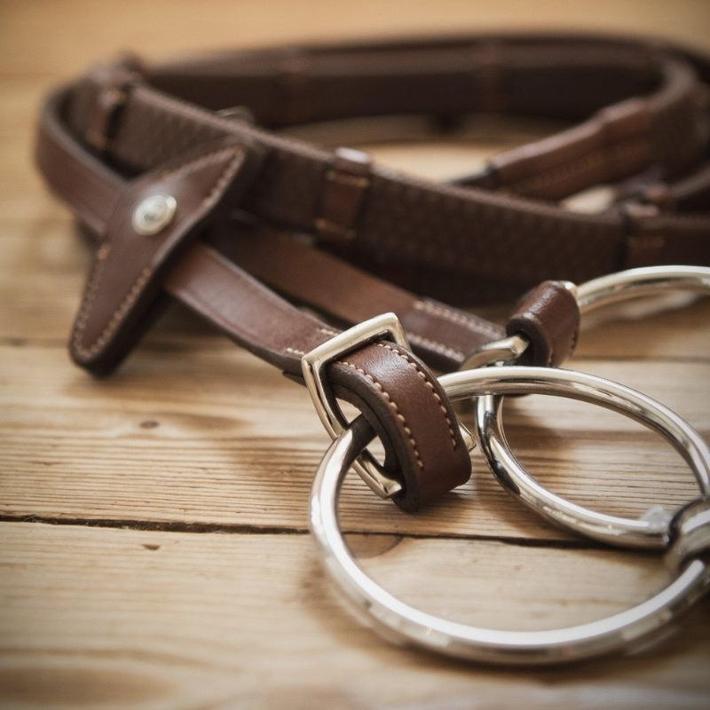 Rubber Reins with Stoppers Eccelente Buckle Loop Brown
