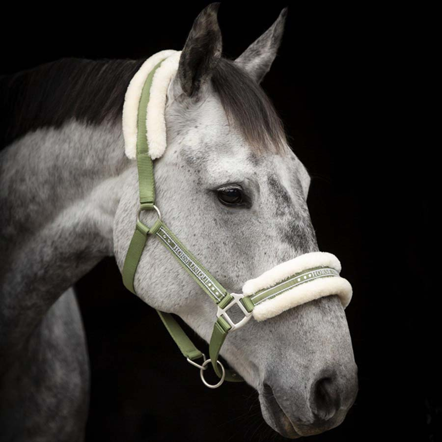Halter with Fleece Olive Green/Natural