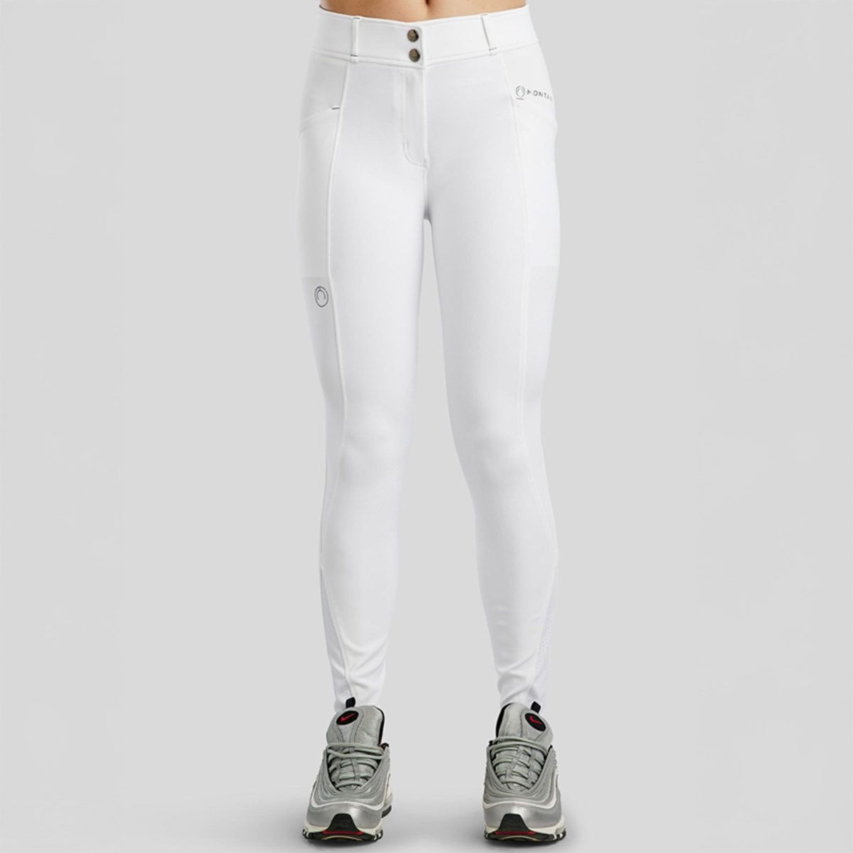Riding Breeches MoZida Refined Gun Metal Crystals Knee Grip White