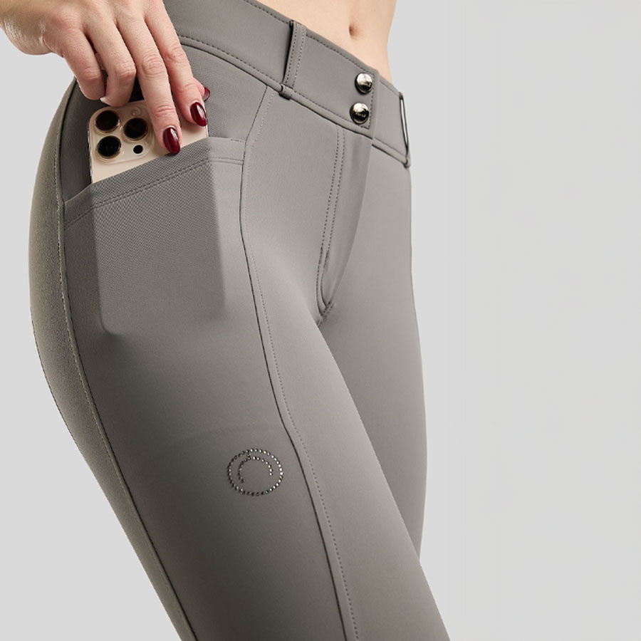 Riding Breeches MoZida Refined Gun Metal Crystals Full Grip Grey