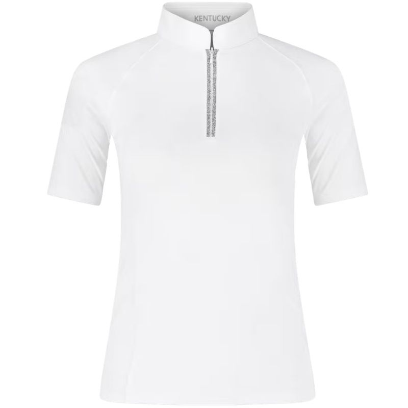 Competition Top Classic Glitter Zipper Short Sleeve White
