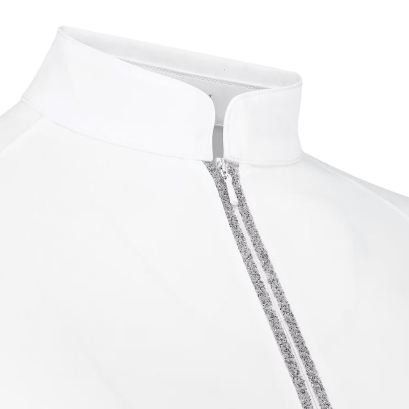 Competition Top Classic Glitter Zipper Short Sleeve White