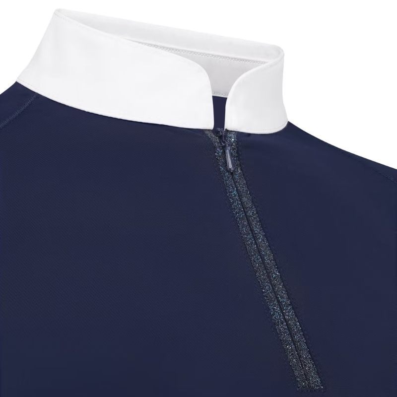 Competition Top Classic Glitter Zipper Short Sleeve Navy Blue