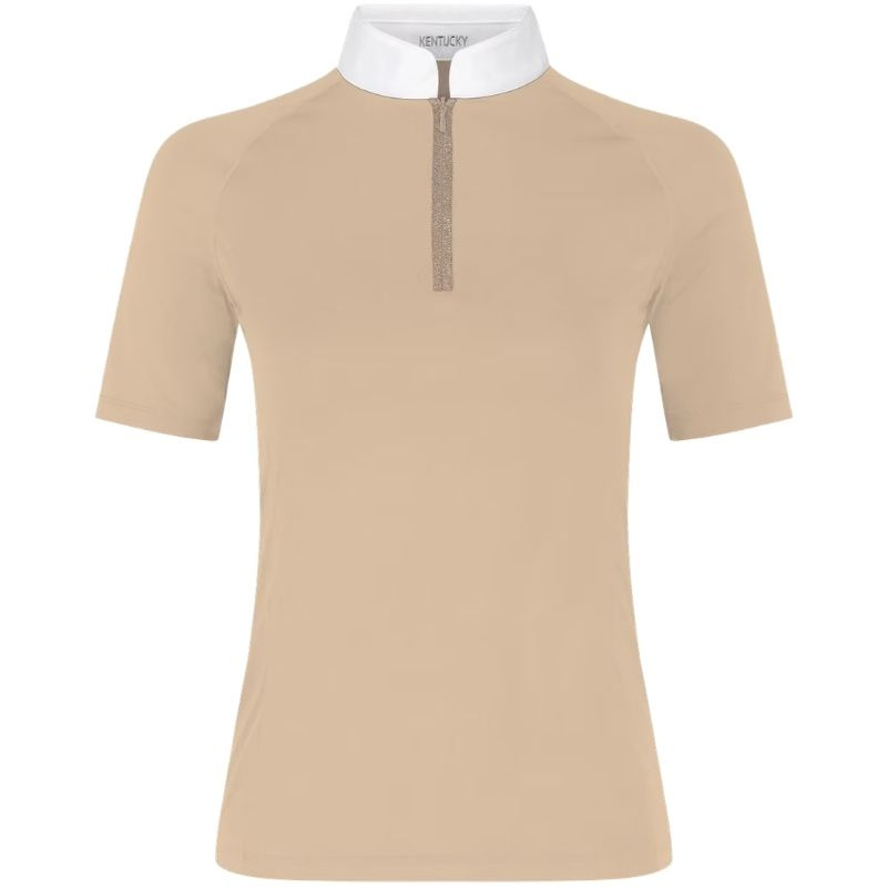 Competition Top Classic Glitter Zipper Short Sleeve Beige