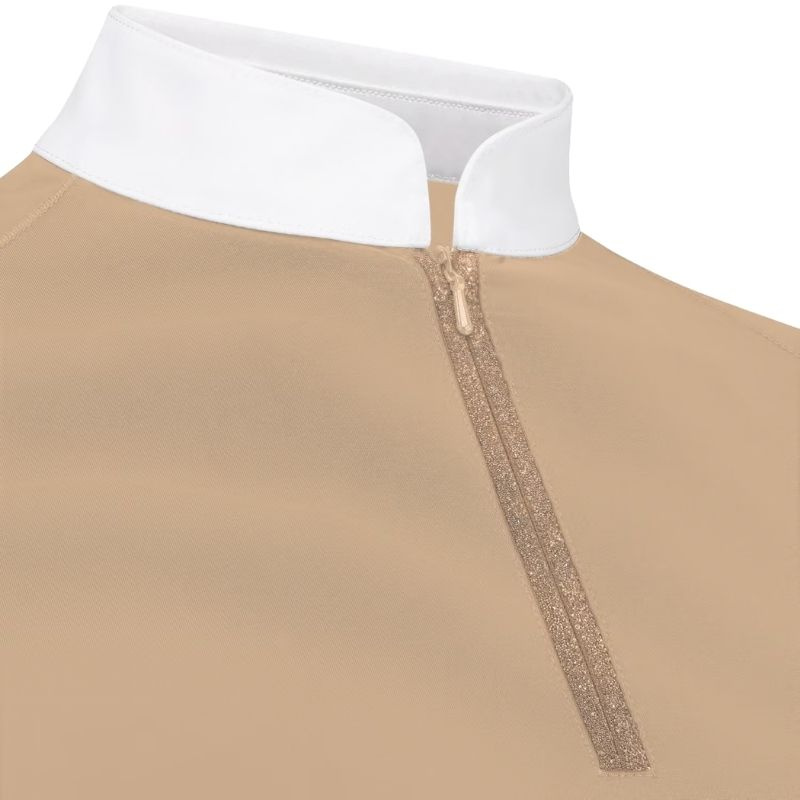 Competition Top Classic Glitter Zipper Short Sleeve Beige