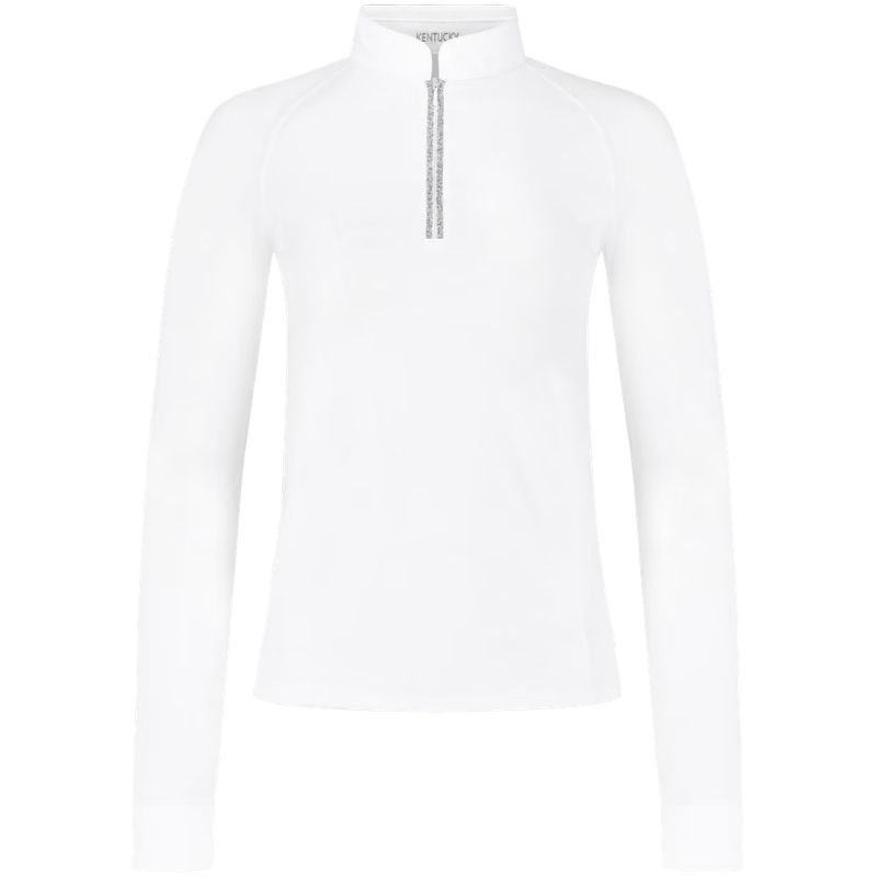 Competition Top Classic Glitter Zipper Long Sleeve White