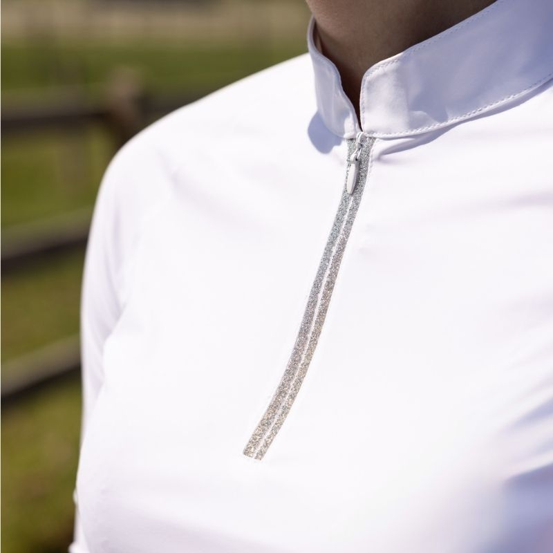 Competition Top Classic Glitter Zipper Long Sleeve White