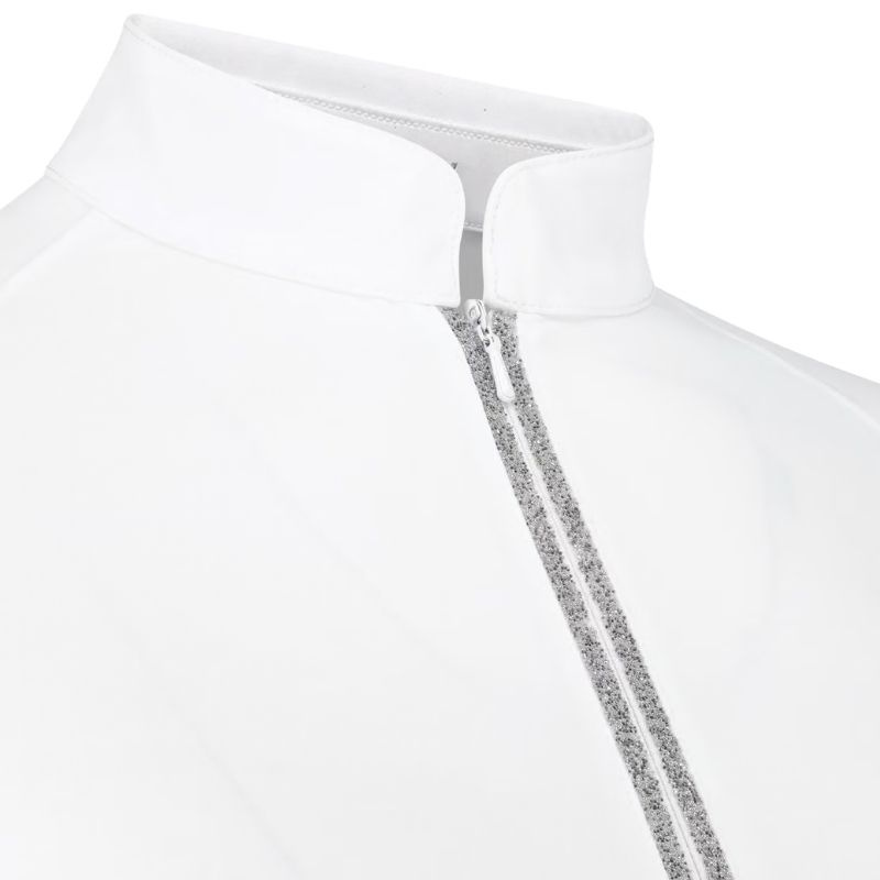 Competition Top Classic Glitter Zipper Long Sleeve White